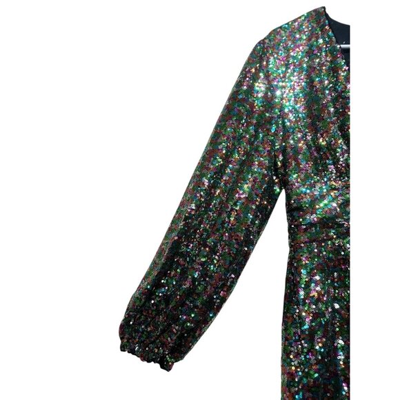 Gabrielle Union Rainbow Sequins Romper Dress Women Medium Ballon Sleeve New Year - Picture 15 of 16